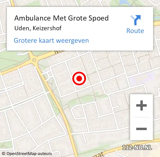 Locatie op kaart van de 112 melding: Ambulance Met Grote Spoed Naar Uden, Keizershof op 2 april 2020 03:36