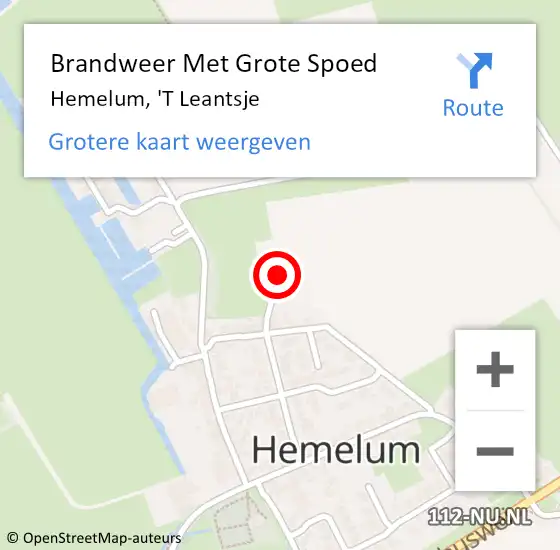 Locatie op kaart van de 112 melding: Brandweer Met Grote Spoed Naar Hemelum, 'T Leantsje op 2 mei 2014 21:14