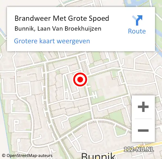 Locatie op kaart van de 112 melding: Brandweer Met Grote Spoed Naar Bunnik, Laan Van Broekhuijzen op 2 mei 2014 21:31