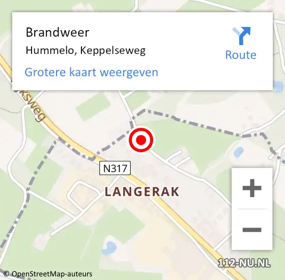 Locatie op kaart van de 112 melding: Brandweer Hummelo, Keppelseweg op 2 april 2020 13:44