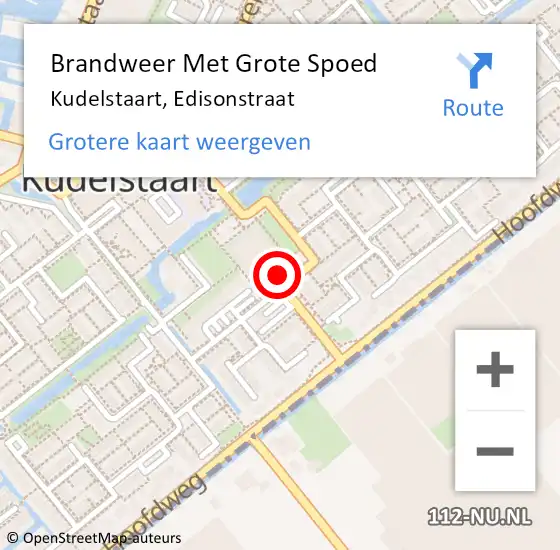 Locatie op kaart van de 112 melding: Brandweer Met Grote Spoed Naar Kudelstaart, Edisonstraat op 2 april 2020 14:25