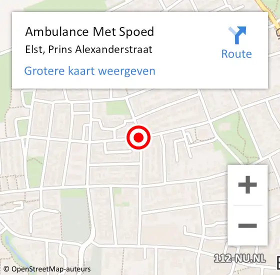 Locatie op kaart van de 112 melding: Ambulance Met Spoed Naar Elst, Prins Alexanderstraat op 2 april 2020 16:06