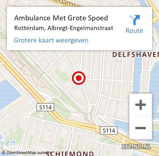 Locatie op kaart van de 112 melding: Ambulance Met Grote Spoed Naar Rotterdam, Albregt-Engelmanstraat op 2 april 2020 16:33