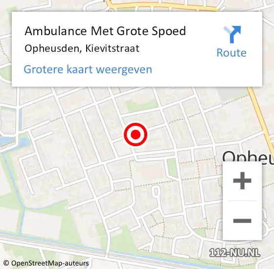 Locatie op kaart van de 112 melding: Ambulance Met Grote Spoed Naar Opheusden, Kievitstraat op 2 april 2020 17:12