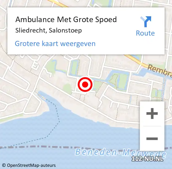 Locatie op kaart van de 112 melding: Ambulance Met Grote Spoed Naar Sliedrecht, Salonstoep op 2 april 2020 22:05