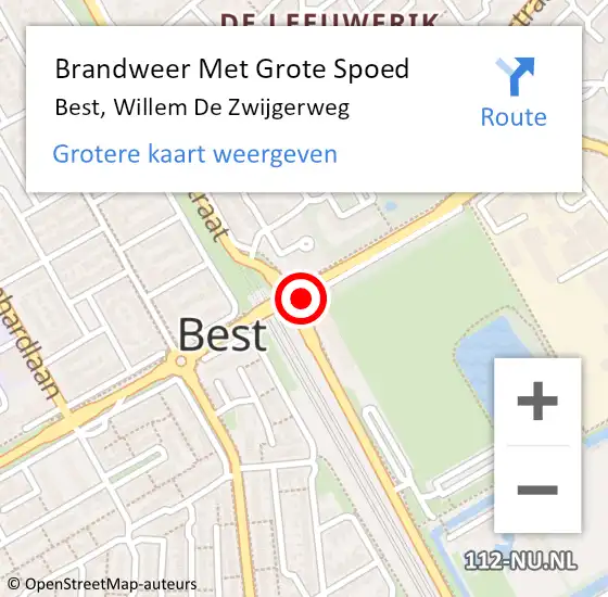 Locatie op kaart van de 112 melding: Brandweer Met Grote Spoed Naar Best, Willem De Zwijgerweg op 2 april 2020 22:39