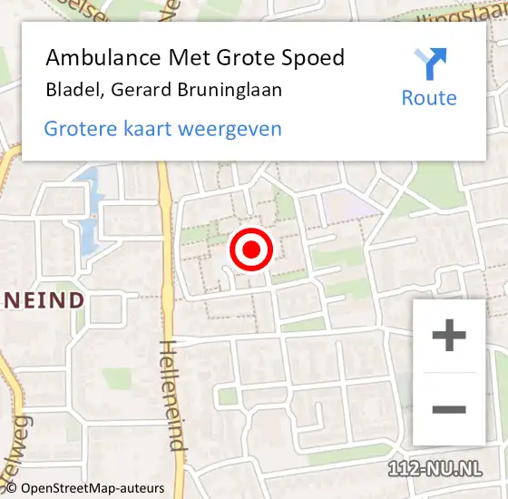 Locatie op kaart van de 112 melding: Ambulance Met Grote Spoed Naar Bladel, Gerard Bruninglaan op 3 april 2020 02:17