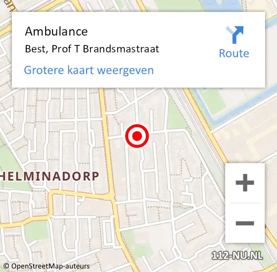 Locatie op kaart van de 112 melding: Ambulance Best, Prof T Brandsmastraat op 3 april 2020 05:01