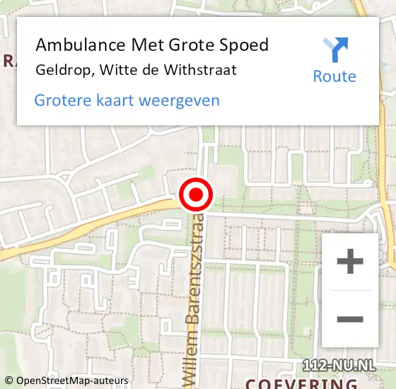 Locatie op kaart van de 112 melding: Ambulance Met Grote Spoed Naar Geldrop, Witte de Withstraat op 3 april 2020 08:21