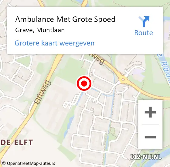 Locatie op kaart van de 112 melding: Ambulance Met Grote Spoed Naar Grave, Muntlaan op 3 april 2020 09:07