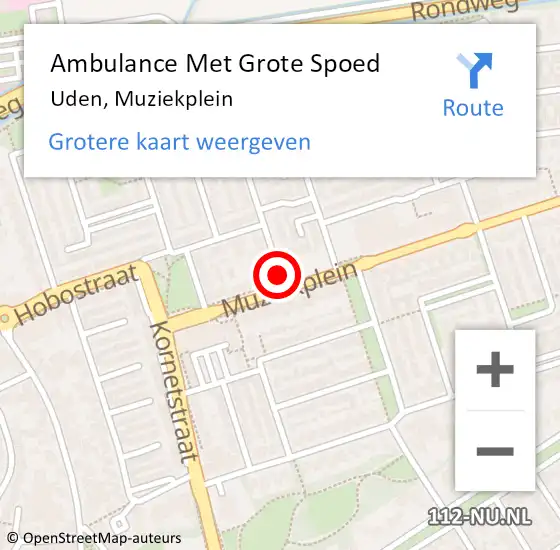 Locatie op kaart van de 112 melding: Ambulance Met Grote Spoed Naar Uden, Muziekplein op 3 april 2020 10:03