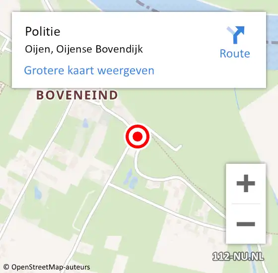 Locatie op kaart van de 112 melding: Politie Oijen, Oijense Bovendijk op 3 april 2020 11:20