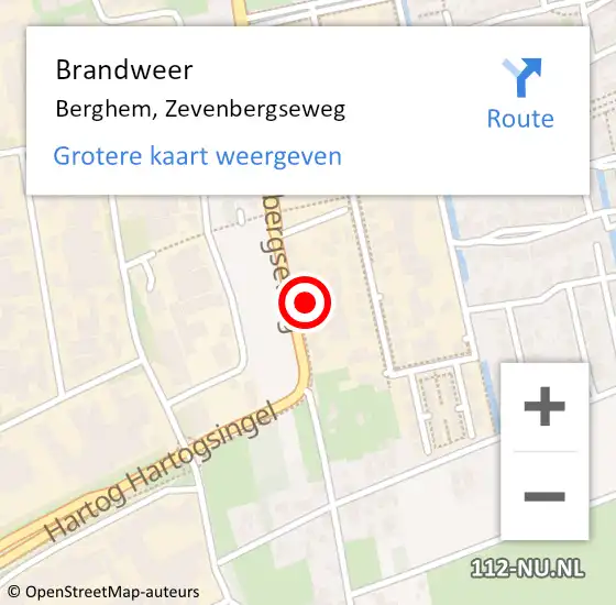 Locatie op kaart van de 112 melding: Brandweer Berghem, Zevenbergseweg op 2 mei 2014 23:55