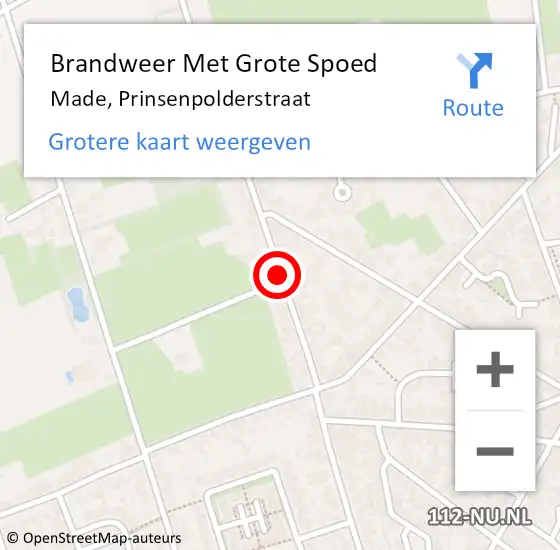 Locatie op kaart van de 112 melding: Brandweer Met Grote Spoed Naar Made, Prinsenpolderstraat op 3 april 2020 12:19