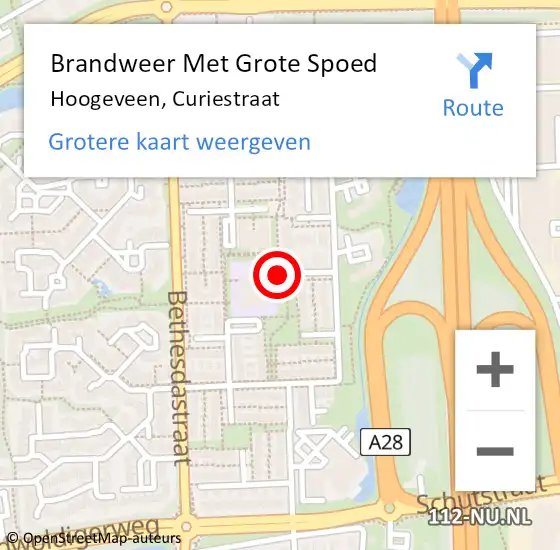 Locatie op kaart van de 112 melding: Brandweer Met Grote Spoed Naar Hoogeveen, Curiestraat op 3 april 2020 13:22