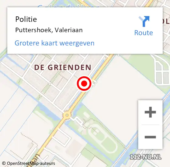 Locatie op kaart van de 112 melding: Politie Puttershoek, Valeriaan op 3 april 2020 13:39