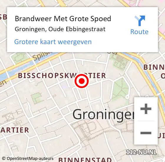 Locatie op kaart van de 112 melding: Brandweer Met Grote Spoed Naar Groningen, Oude Ebbingestraat op 3 april 2020 13:51