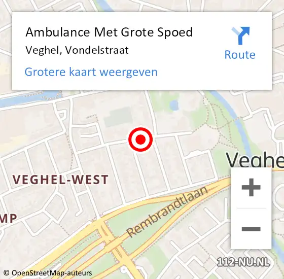 Locatie op kaart van de 112 melding: Ambulance Met Grote Spoed Naar Veghel, Vondelstraat op 3 april 2020 14:41