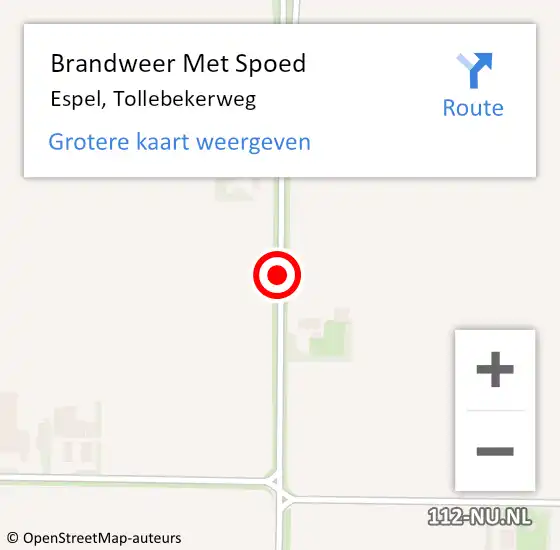 Locatie op kaart van de 112 melding: Brandweer Met Spoed Naar Espel, Tollebekerweg op 3 april 2020 16:27