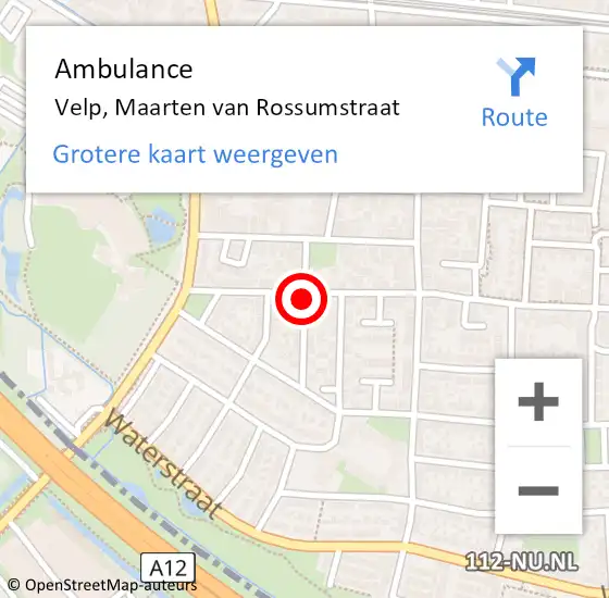 Locatie op kaart van de 112 melding: Ambulance Velp, Maarten van Rossumstraat op 3 april 2020 19:01