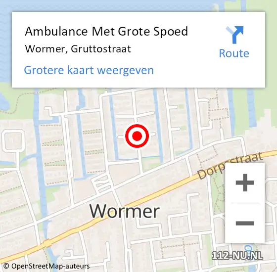 Locatie op kaart van de 112 melding: Ambulance Met Grote Spoed Naar Wormer, Gruttostraat op 3 april 2020 22:20