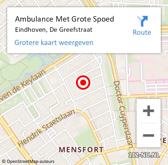 Locatie op kaart van de 112 melding: Ambulance Met Grote Spoed Naar Eindhoven, De Greefstraat op 3 april 2020 23:47