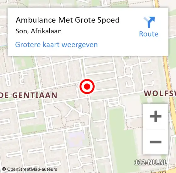 Locatie op kaart van de 112 melding: Ambulance Met Grote Spoed Naar Son, Afrikalaan op 4 april 2020 04:07