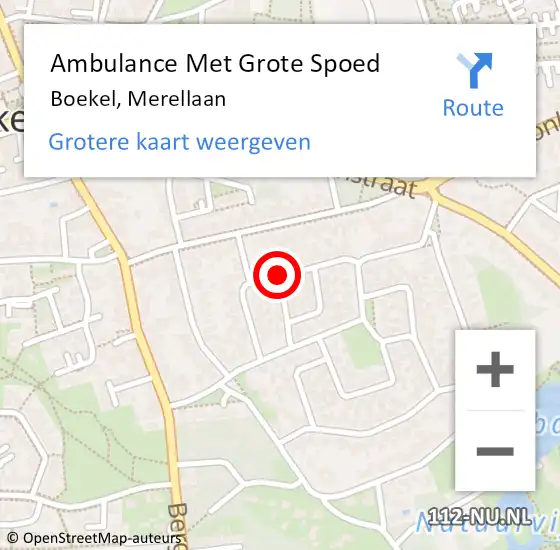 Locatie op kaart van de 112 melding: Ambulance Met Grote Spoed Naar Boekel, Merellaan op 4 april 2020 05:29