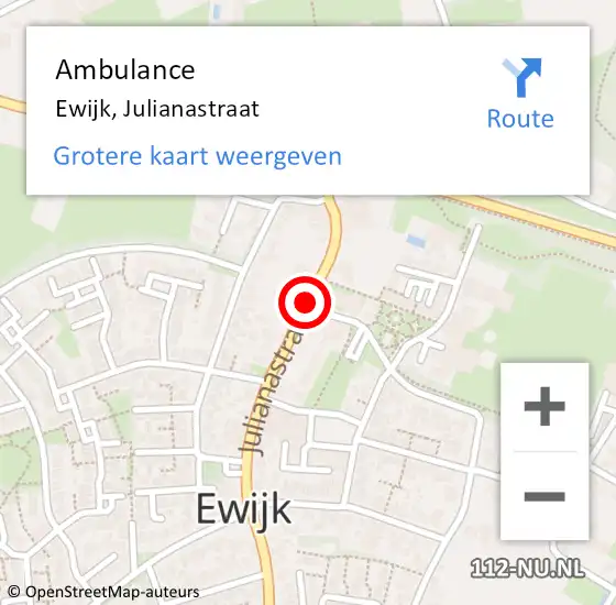 Locatie op kaart van de 112 melding: Ambulance Ewijk, Julianastraat op 4 april 2020 09:52