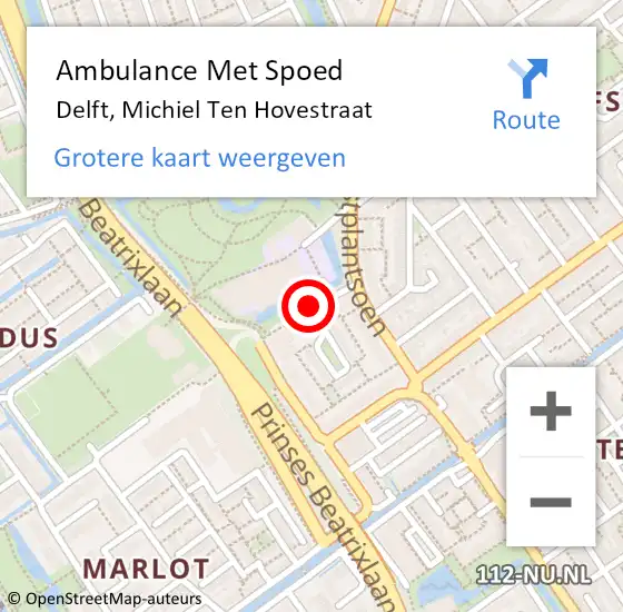 Locatie op kaart van de 112 melding: Ambulance Met Spoed Naar Delft, Michiel Ten Hovestraat op 4 april 2020 14:56