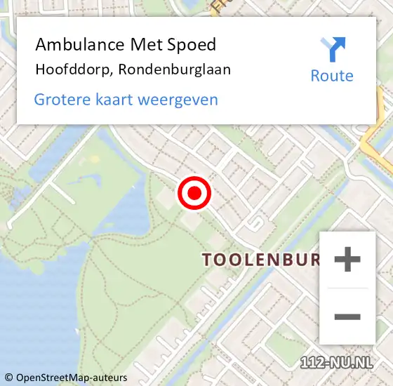 Locatie op kaart van de 112 melding: Ambulance Met Spoed Naar Hoofddorp, Rondenburglaan op 4 april 2020 17:06