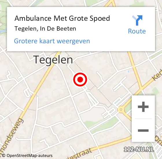 Locatie op kaart van de 112 melding: Ambulance Met Grote Spoed Naar Tegelen, In De Beeten op 4 april 2020 17:37