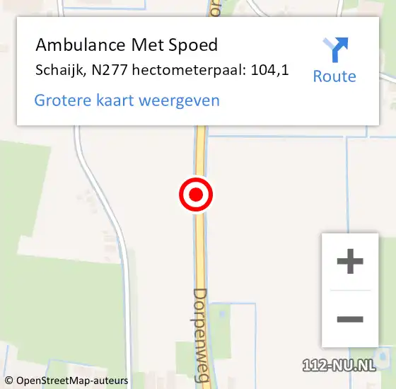 Locatie op kaart van de 112 melding: Ambulance Met Spoed Naar Schaijk, N277 hectometerpaal: 104,1 op 4 april 2020 18:46