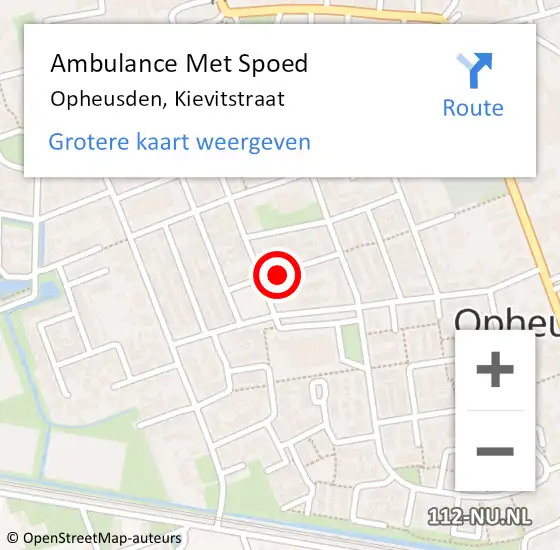 Locatie op kaart van de 112 melding: Ambulance Met Spoed Naar Opheusden, Kievitstraat op 4 april 2020 18:46