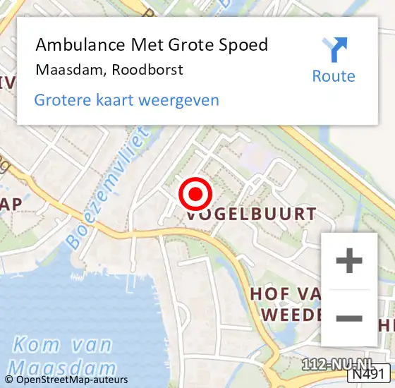 Locatie op kaart van de 112 melding: Ambulance Met Grote Spoed Naar Maasdam, Roodborst op 4 april 2020 18:58