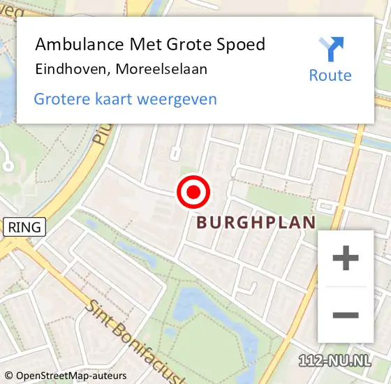 Locatie op kaart van de 112 melding: Ambulance Met Grote Spoed Naar Eindhoven, Moreelselaan op 4 april 2020 19:54