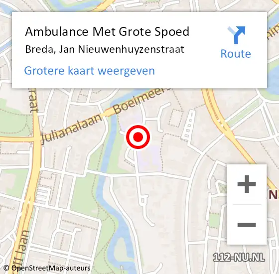Locatie op kaart van de 112 melding: Ambulance Met Grote Spoed Naar Breda, Jan Nieuwenhuyzenstraat op 4 april 2020 23:40