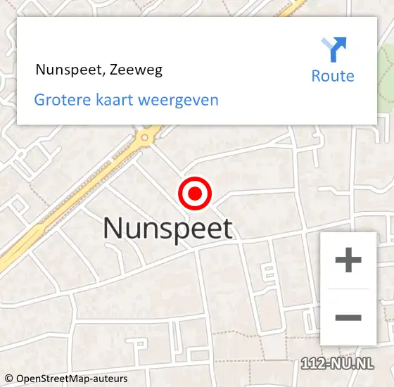 Locatie op kaart van de 112 melding:  Nunspeet, Zeeweg op 5 april 2020 04:10