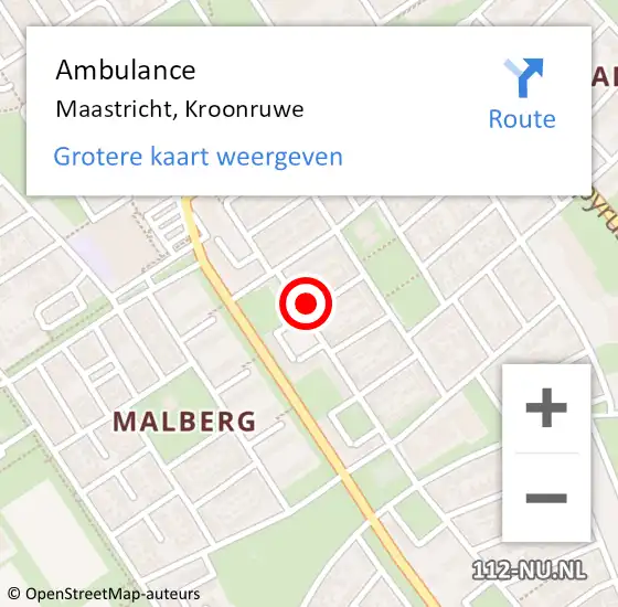 Locatie op kaart van de 112 melding: Ambulance Maastricht, Kroonruwe op 30 september 2013 18:00