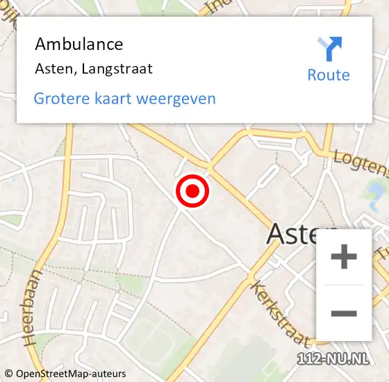 Locatie op kaart van de 112 melding: Ambulance Asten, Langstraat op 5 april 2020 12:44