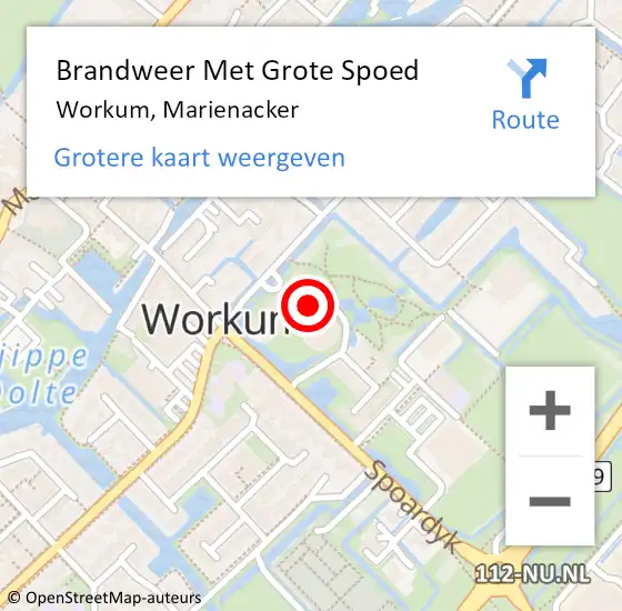 Locatie op kaart van de 112 melding: Brandweer Met Grote Spoed Naar Workum, Marienacker op 30 september 2013 18:03