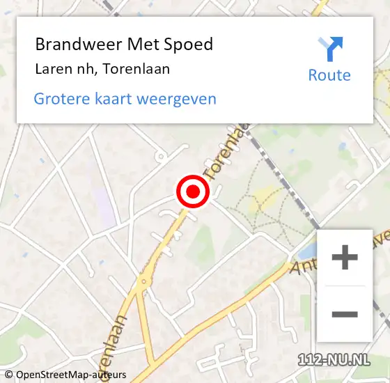 Locatie op kaart van de 112 melding: Brandweer Met Spoed Naar Laren nh, Torenlaan op 5 april 2020 15:17