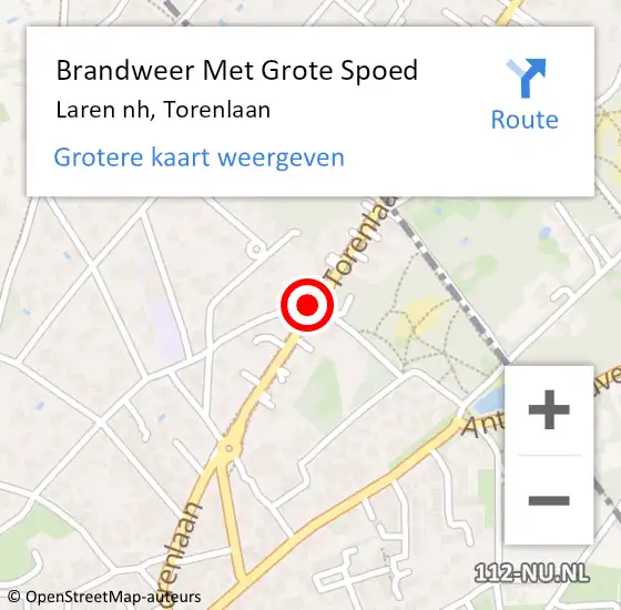 Locatie op kaart van de 112 melding: Brandweer Met Grote Spoed Naar Laren nh, Torenlaan op 5 april 2020 15:24