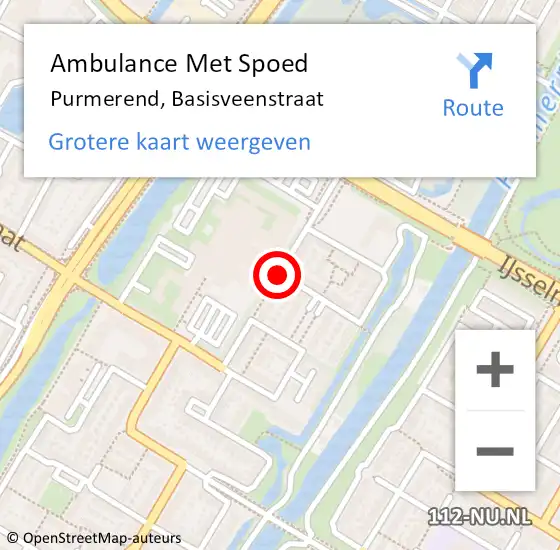 Locatie op kaart van de 112 melding: Ambulance Met Spoed Naar Purmerend, Basisveenstraat op 5 april 2020 15:31