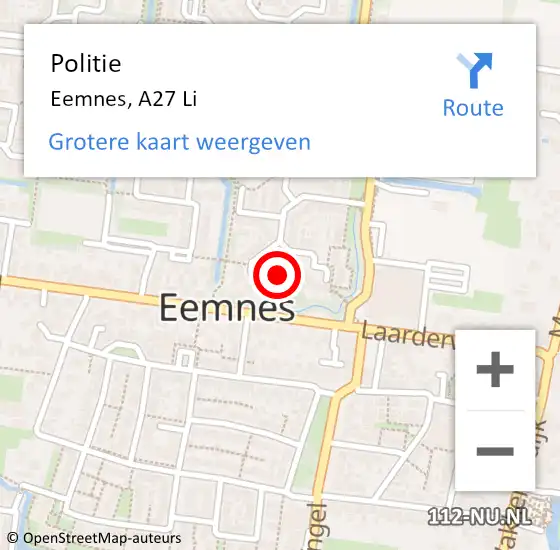 Locatie op kaart van de 112 melding: Politie Eemnes, A27 Li op 5 april 2020 17:31