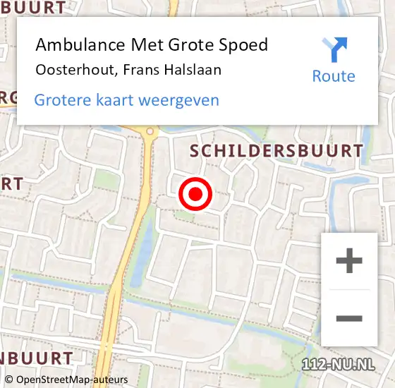 Locatie op kaart van de 112 melding: Ambulance Met Grote Spoed Naar Oosterhout, Frans Halslaan op 5 april 2020 18:03