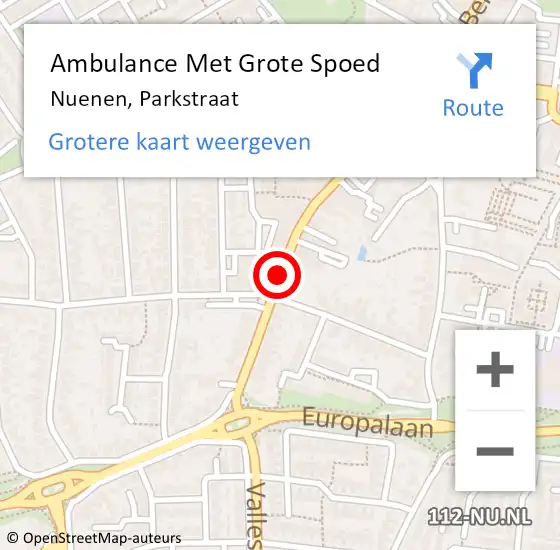 Locatie op kaart van de 112 melding: Ambulance Met Grote Spoed Naar Nuenen, Parkstraat op 5 april 2020 20:18