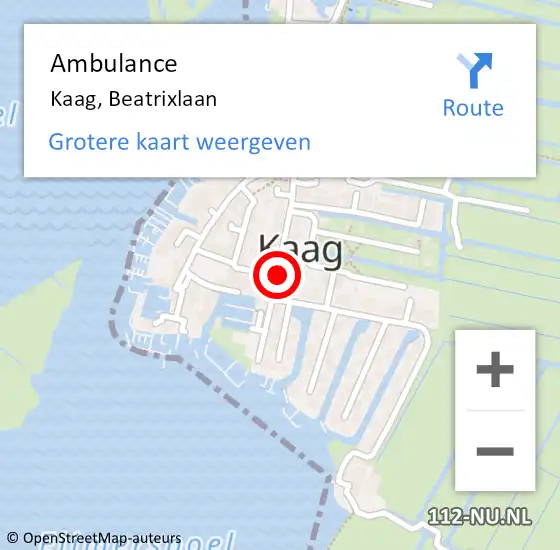 Locatie op kaart van de 112 melding: Ambulance Kaag, Beatrixlaan op 5 april 2020 20:39