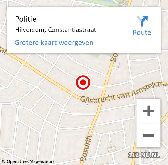 Locatie op kaart van de 112 melding: Politie Hilversum, Constantiastraat op 5 april 2020 23:25