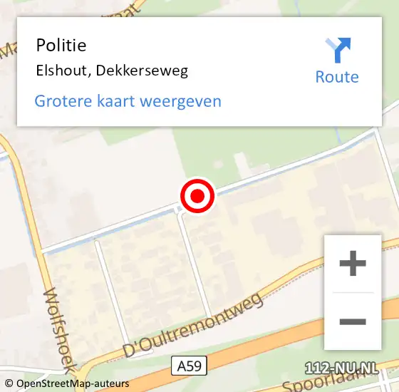 Locatie op kaart van de 112 melding: Politie Elshout, Dekkerseweg op 30 september 2013 18:08